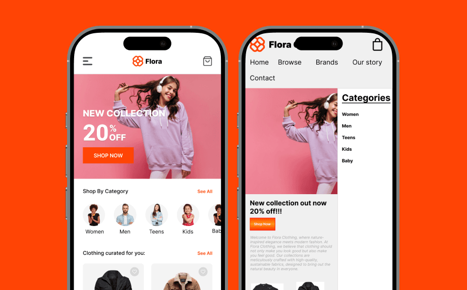 Side by side comparison of an ecommerce mobile application design